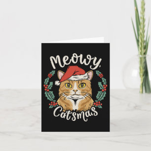 Carte Mignonne Kitten Noël Chapeau de Noël Meowy Catmas 