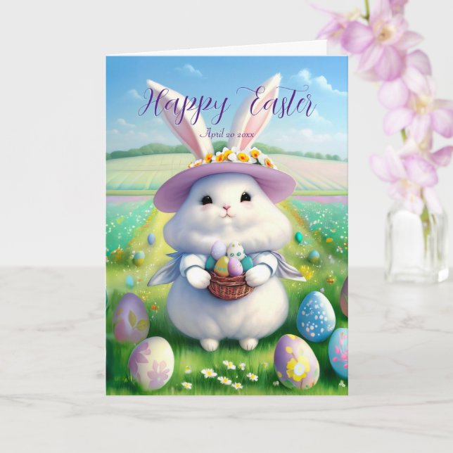 Carte Mignonne lapin de Pâques 01 (Orchidée)