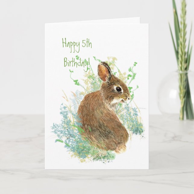 Carte Mignonne lapin lapin animal de 5e anniversaire de  (Devant)