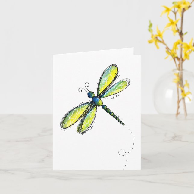 Carte Mignonne libellule en gros (Fleur jaune)