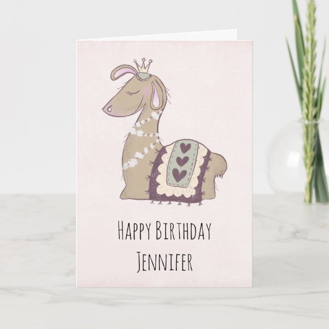 Carte Mignonne Llama Princesse portant une couronne (Devant)