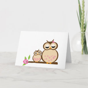 Carte Mignonne maman et bébé hibou