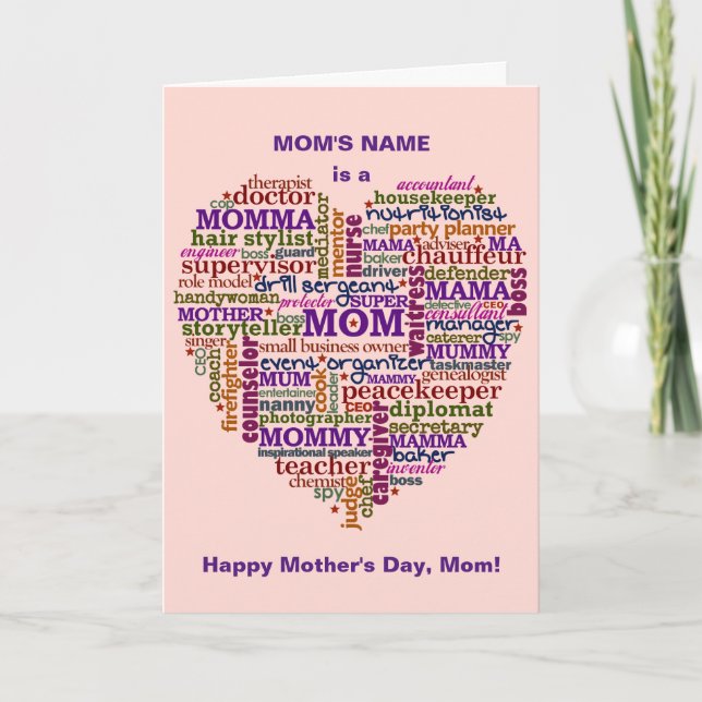 Carte Mignonne Maman Fête des Mères Parole Art Coeur Per (Devant)