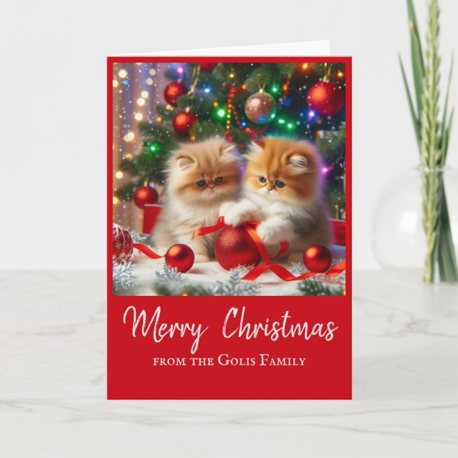Carte Mignonne Noël Chats Perses Salutation de vacances (Devant)