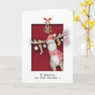 Carte Mignonne orignal avec Mistletoe Noël