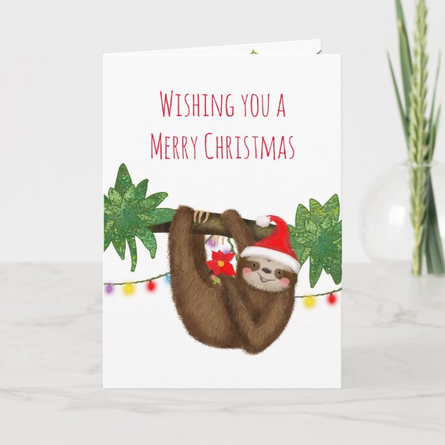 Carte Mignonne paresse en chapeau de Noël (Devant)