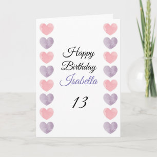 Carte Mignonne Pink Paint Heart Set 13e anniversaire