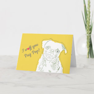 Carte Mignonne Simple Jaune Gris Chien Carlin Pop Fête d