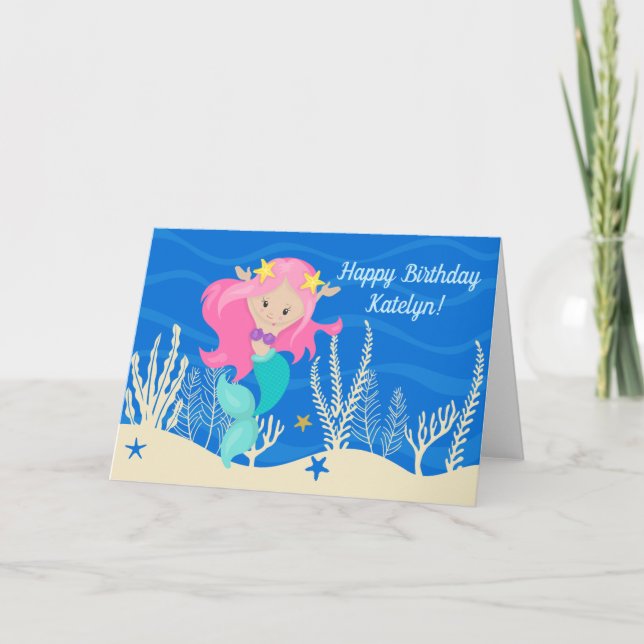 Carte Mignonne Sirène Joyeux anniversaire Personnalisé E (Devant)