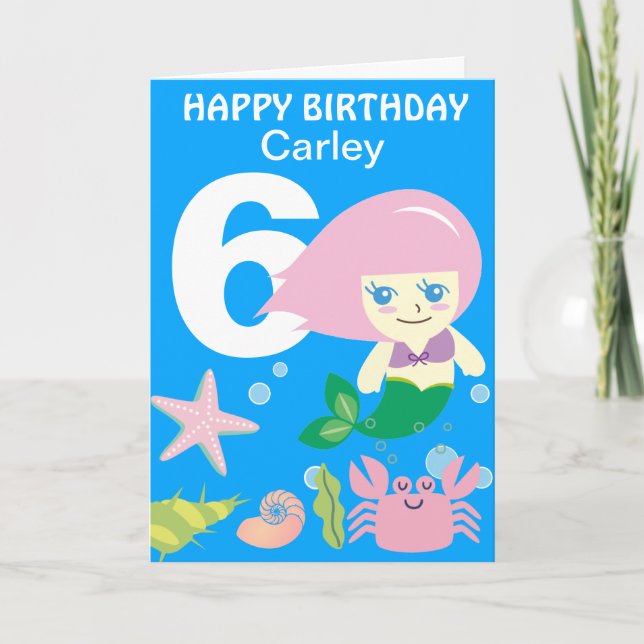 Carte Mignonne Sirène Personnalisée N'Importe Quel Âge A (Devant)