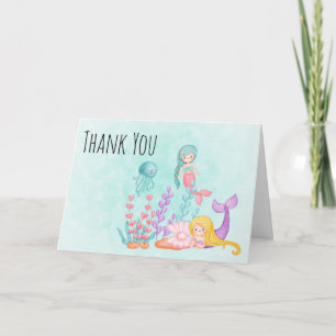 Carte Mignonne sirène sous le Merci d'aquarelle de mer