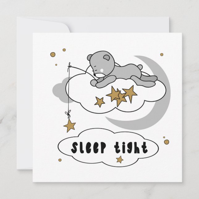 Carte Mignonne Sommeil Tight Teddy Ours Étoiles (Devant)