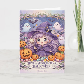 Carte Mignonne Sorcière Kawaii Saison Effrayante Hallowe
