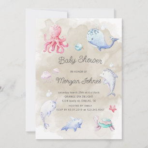 Carte Mignonne sous le Baby shower d'aquarelle de mer