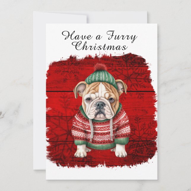 Carte Mignonne tenue de Noël Bull Chien rouge Flocon de  (Devant)
