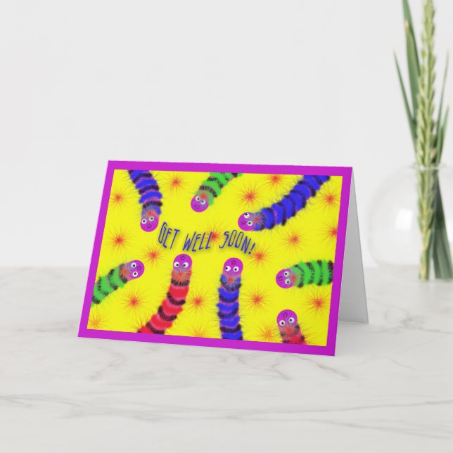 Carte Mignonne Va Bien Bientôt Worm Fuzzy (Devant)