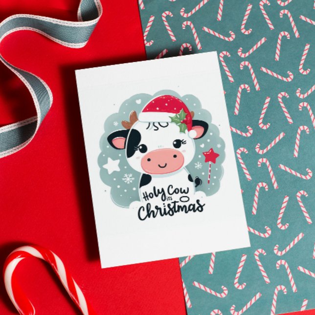 Carte Mignonne "Vache Sainte Son Noël" Vache de Noël (Créateur téléchargé)