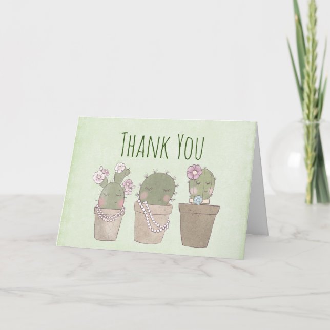 Carte Mignonnes Filles Cactus Portant Du Merci Bijoux (Devant)
