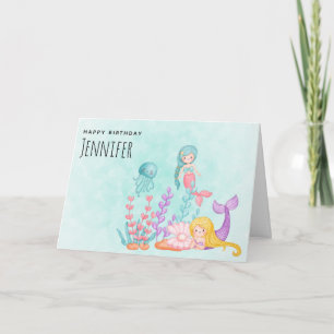 Carte Mignonnes sous la mer Aquarelle Anniversaire