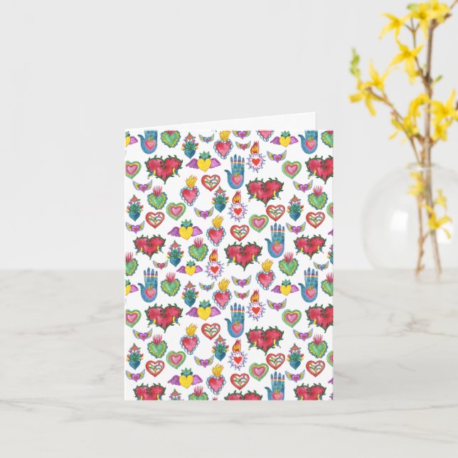 Carte Milagros Coeurs flamboyants Aquarelle mignonne Val (Fleur jaune)