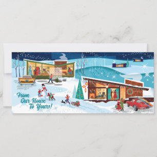Carte Milieu du siècle Maisons d'hiver Retro Christmas C