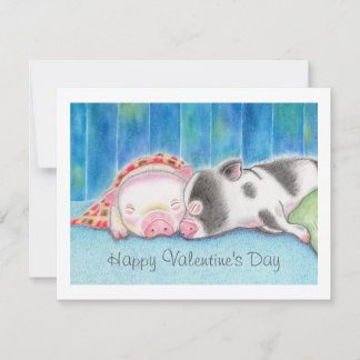 Carte Mini Pigs Piglets Valentine's Day Flat Card