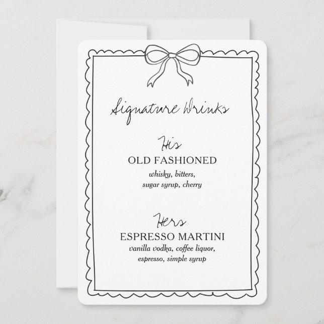 Carte Mini-signature Boissons barre de Mariage Panneau d (Devant)