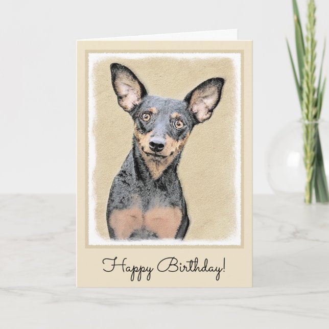 Carte Miniature Pinscher Peinture mignonne Chien Art ori (Devant)