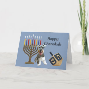 Carte Miniature Schnauzer Chanukah Menorah Dreidel