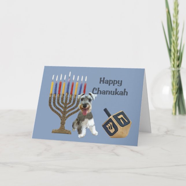 Carte Miniature Schnauzer Chanukah Menorah Dreidel (Devant)