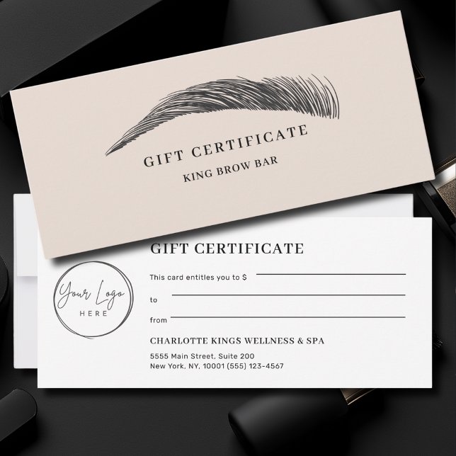 Carte Minimal Eyebrow Logo Gift Certificate (Minimal Eyebrow Custom Logo Gift Certificate)