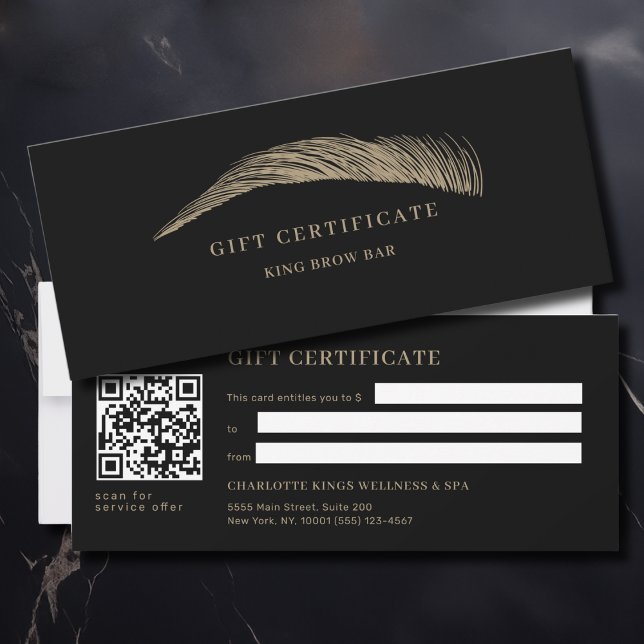 Carte Minimal Eyebrow Salon QR Code Gift Certificate (Minimal Elegant Eyebrow Salon Black QR Code Gift Certificate)