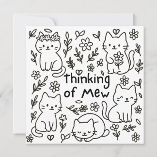Carte minimale de chat doodle pour penser à vous