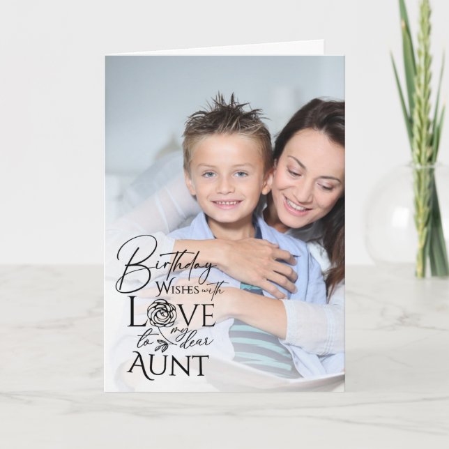 Carte Minimalist Birthday Typography Photo frame Aunt (Devant)