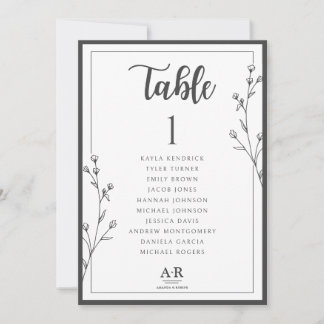 Carte Minimalist Black & White Wedding Seating Plan Card