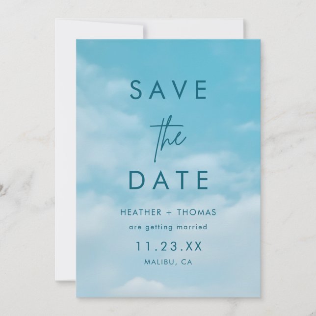 Carte Minimalist Blue Sky Just Love Casual Save the Date (Devant)