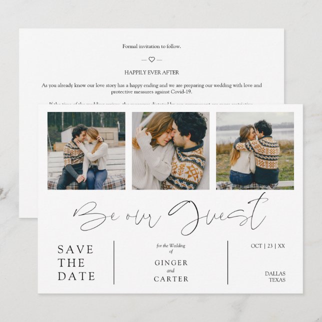 Carte Minimalist Collage Be Our Guest 3 Photos Couple (Devant / Derrière)