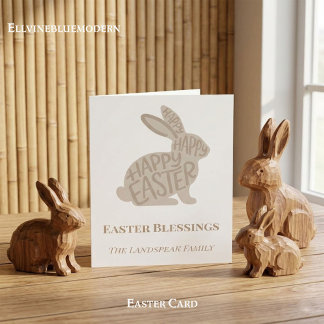 Carte Minimalist Fun Typography Easter Blessings Bunny