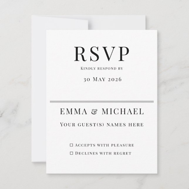 Carte Minimalist Wedding RSVP Card | Elegant Editable (Devant)