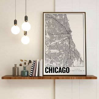 Carte minimaliste de Chicago Illinois Poster d'art