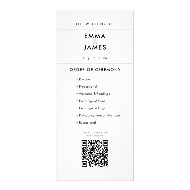 Carte minimaliste moderne de mariage | Code QR (Devant)