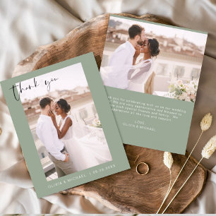 Carte minimaliste photo Mariage vert Sage Merci
