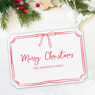 Carte Minimaliste rouge & blanc Bow mignonne Joyeux Noël