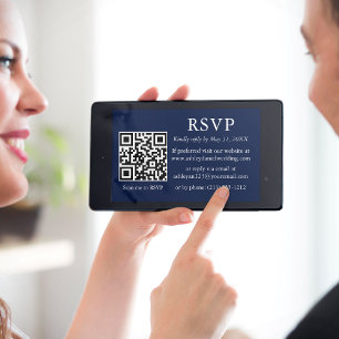 Carte Minimaliste simple Mariage bleu QR RSVP
