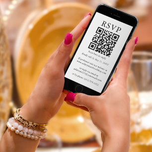 Carte Minimaliste simple Mariage QR RSVP noir et blanc