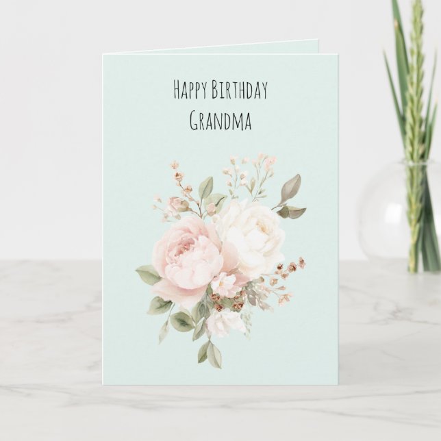 Carte Mint Blush Pink White Rose Flowers (Devant)