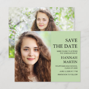 Carte Mint Green Graduation 2 Photo Date d'enregistremen