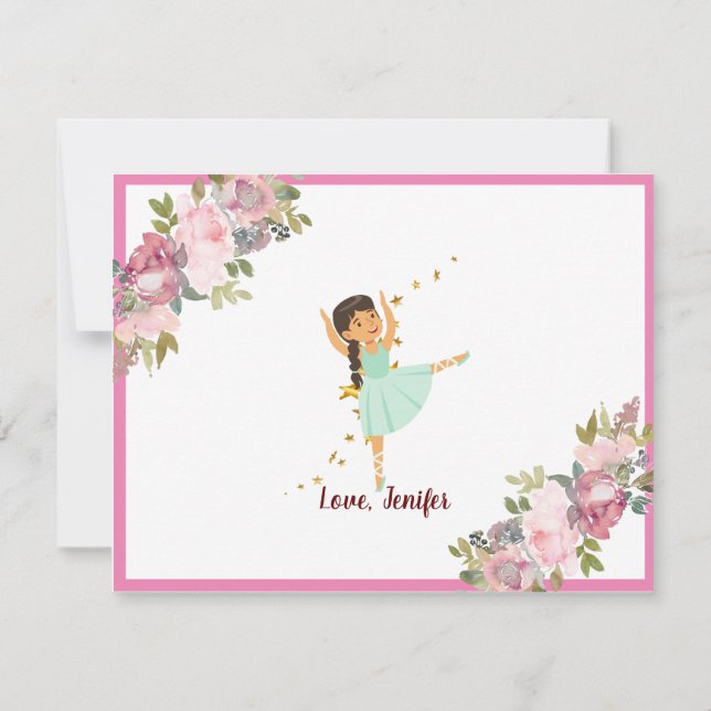 Carte Minuscule danseur | Ballet Floral rose Fête Annive (Dos)