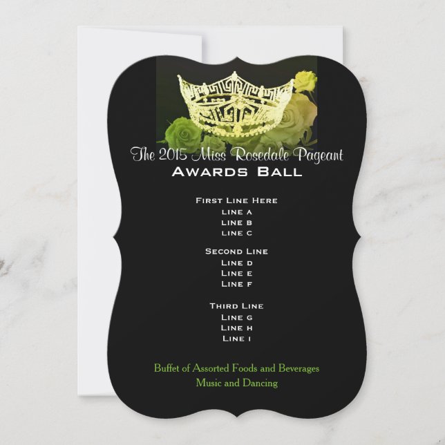 Carte Miss America style Crown & Roses Awards Ball (Devant)