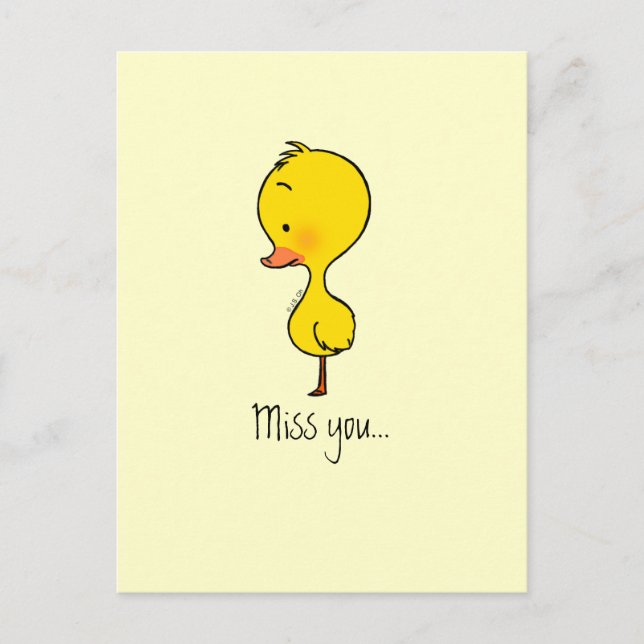 Carte Miss You Duck - Illustration tirée à la main (Devant)